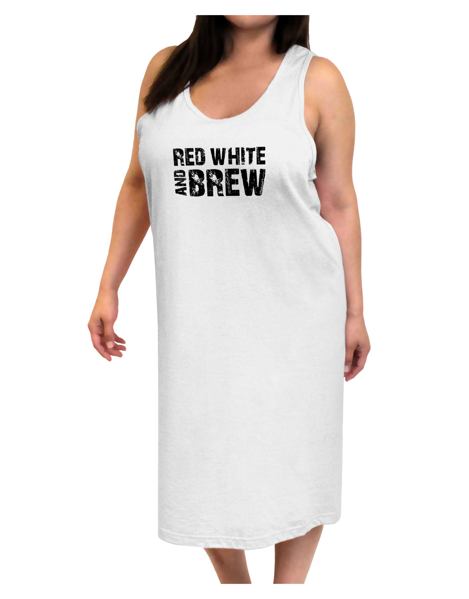 Red White and Brew Adult Tank Top Dress Night Shirt by TooLoud-Night Shirt-TooLoud-White-One-Size-Davson Sales
