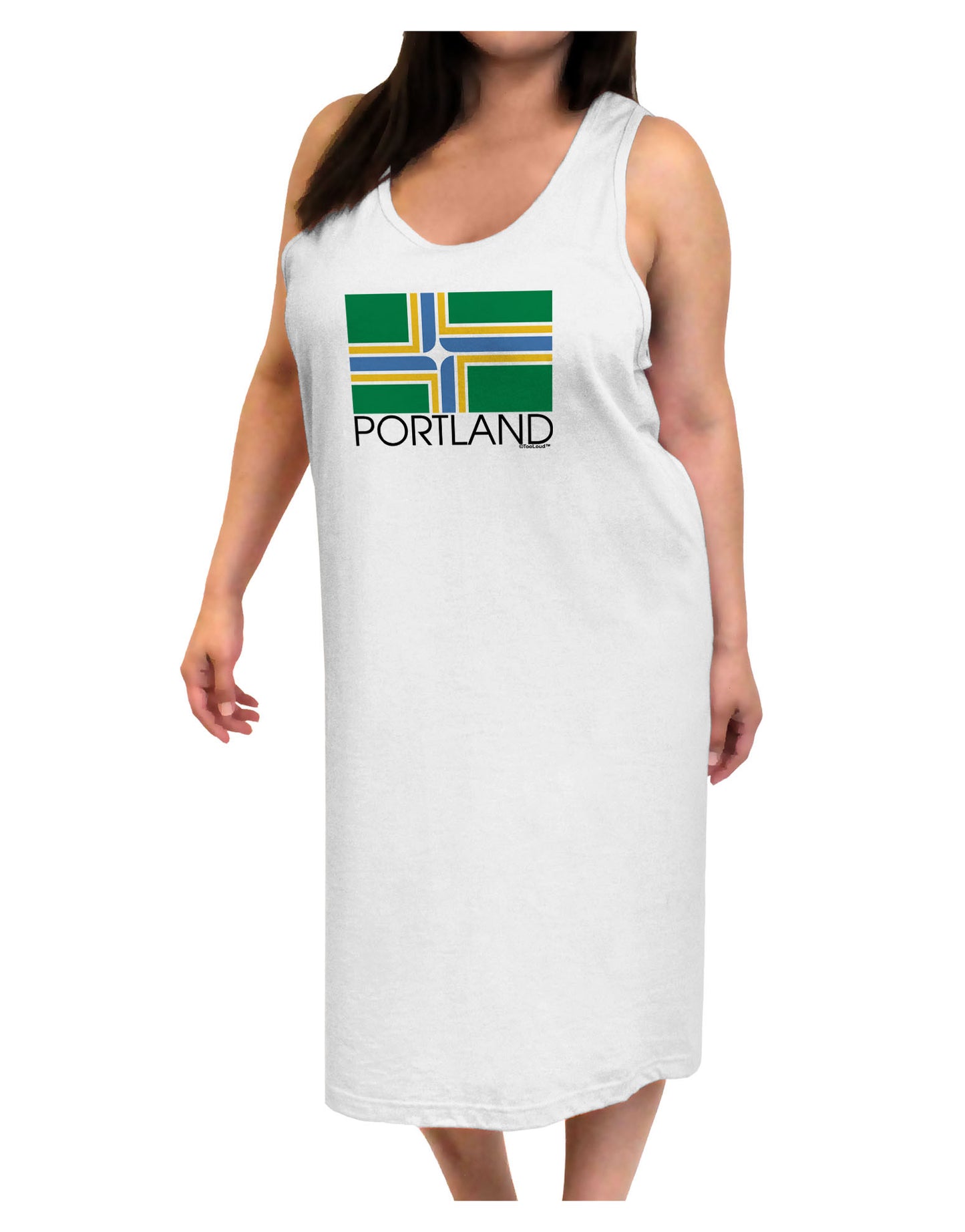 Portland Oregon Flag Text Adult Tank Top Dress Night Shirt-Night Shirt-TooLoud-White-One-Size-Adult-Davson Sales