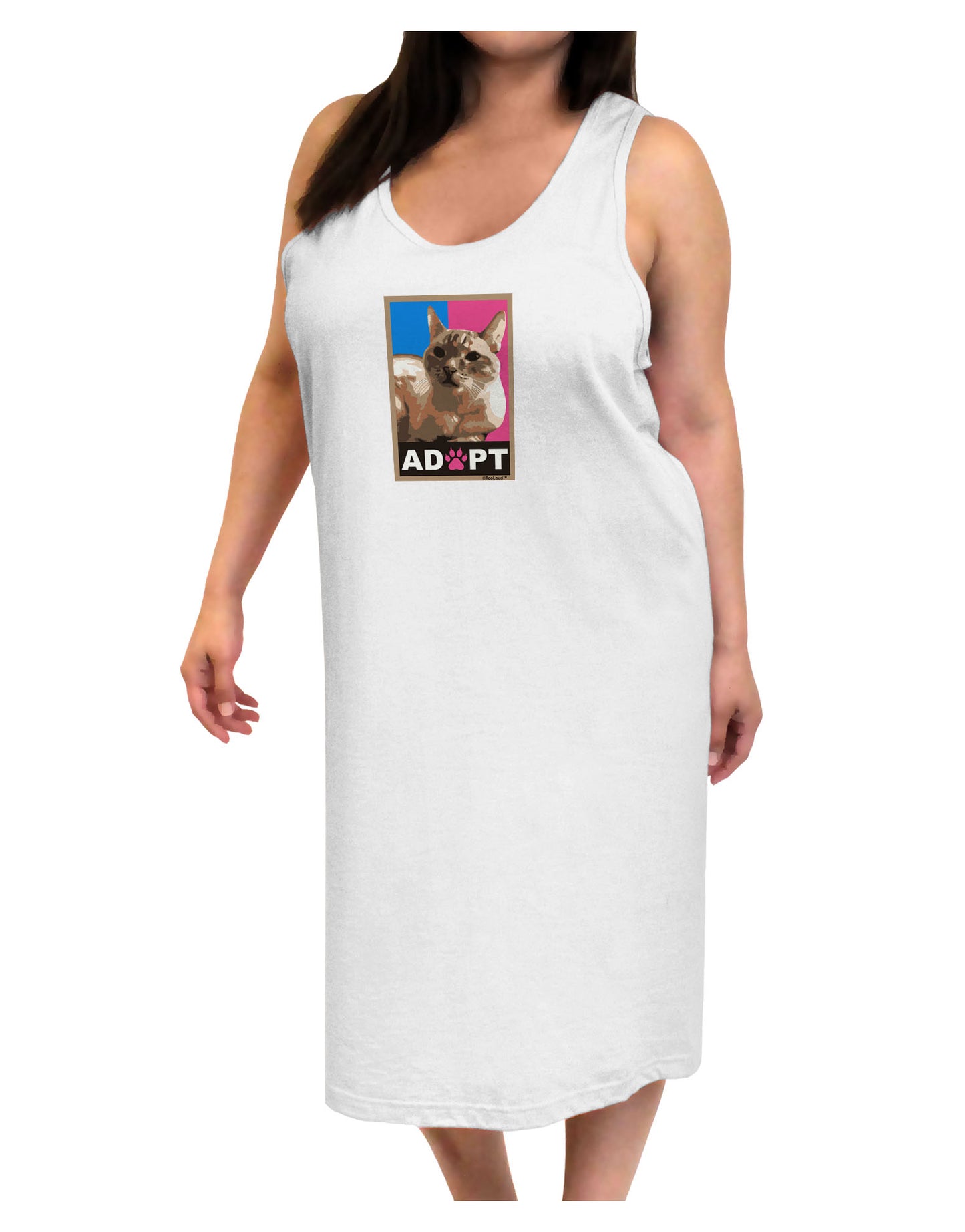 Adopt Cute Kitty Cat Adoption Adult Tank Top Dress Night Shirt-Night Shirt-TooLoud-White-One-Size-Adult-Davson Sales