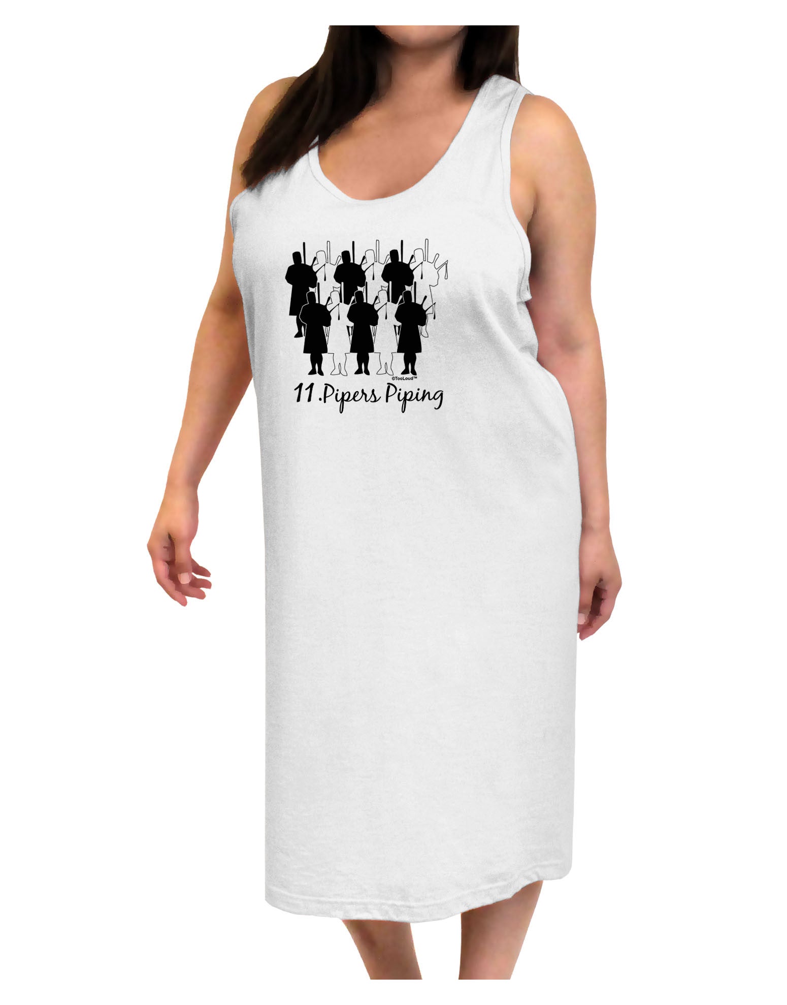 Eleven Pipers Piping Text Adult Tank Top Dress Night Shirt-Night Shirt-TooLoud-White-One-Size-Adult-Davson Sales