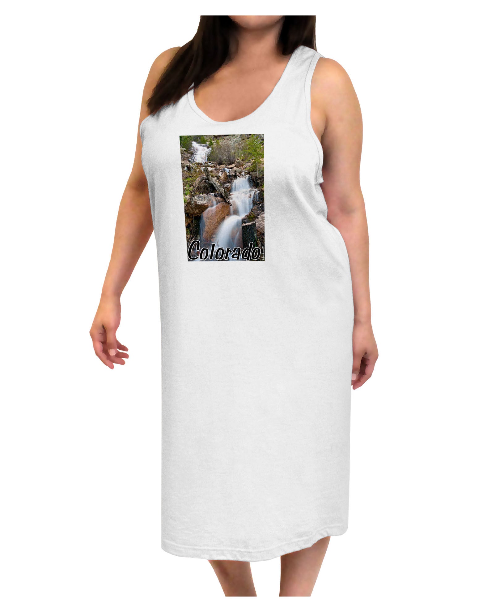 Colorado Waterfall Scene Text Adult Tank Top Dress Night Shirt-Night Shirt-TooLoud-White-One-Size-Adult-Davson Sales