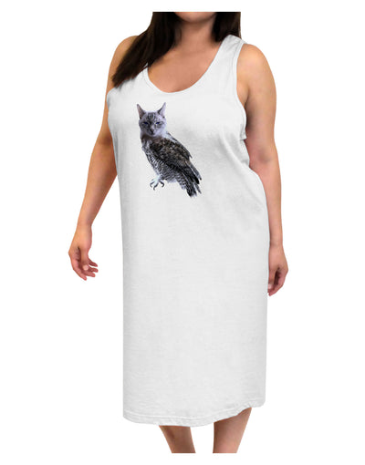 Lucky Cat Owl Adult Tank Top Dress Night Shirt-Night Shirt-TooLoud-White-One-Size-Adult-Davson Sales