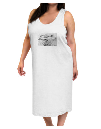 Helicopter Sketch Adult Tank Top Dress Night Shirt-Night Shirt-TooLoud-White-One-Size-Davson Sales