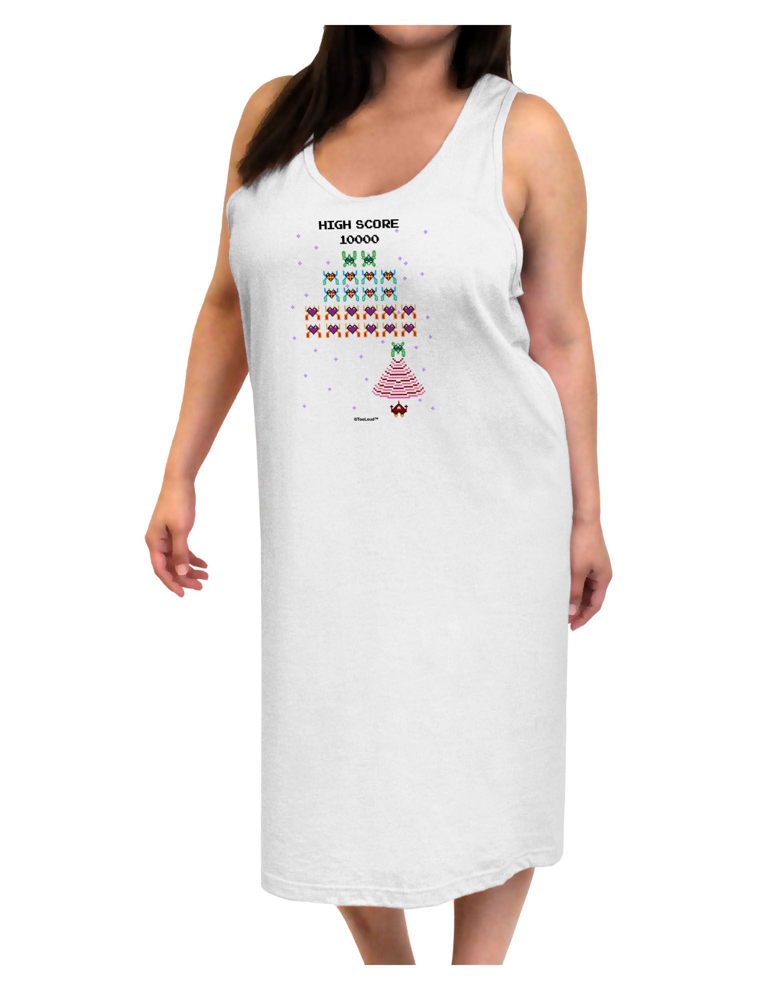 Retro Heart Fighter Adult Tank Top Dress Night Shirt-Night Shirt-TooLoud-White-One-Size-Adult-Davson Sales