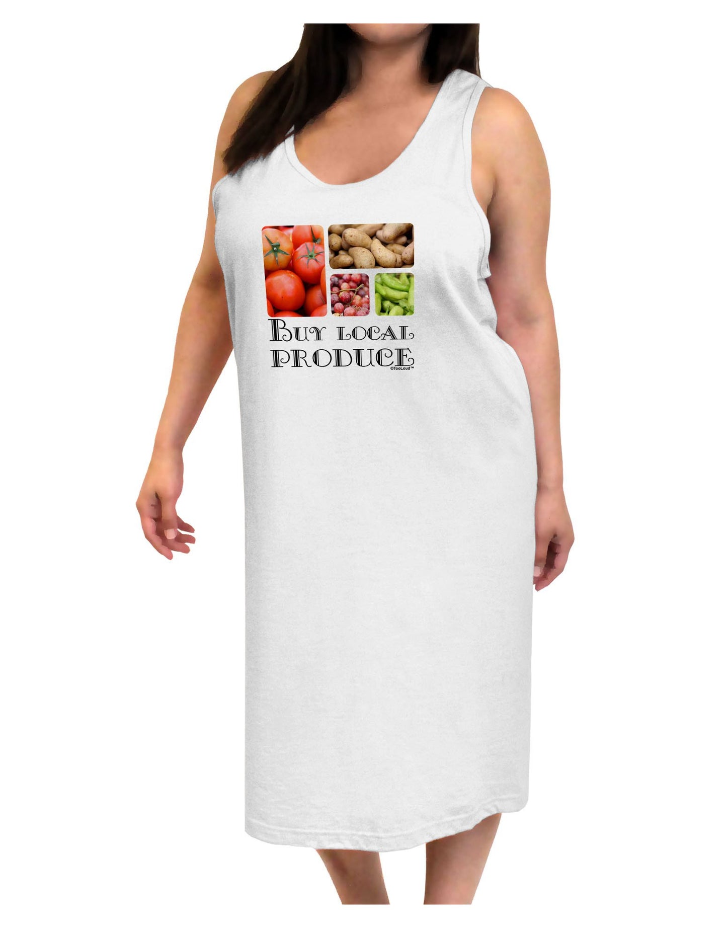 Buy Local Produce Text Adult Tank Top Dress Night Shirt-Night Shirt-TooLoud-White-One-Size-Adult-Davson Sales