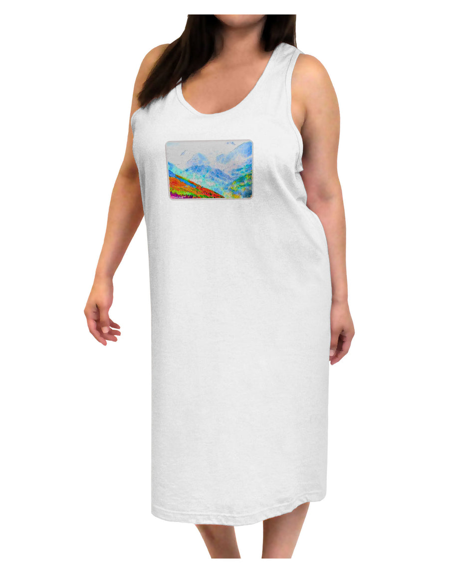 CO Fog Mountains Watercolor Adult Tank Top Dress Night Shirt-Night Shirt-TooLoud-White-One-Size-Adult-Davson Sales