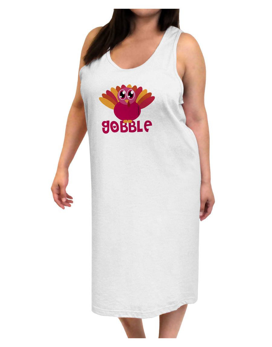 Cute Gobble Turkey Pink Adult Tank Top Dress Night Shirt-Night Shirt-TooLoud-White-One-Size-Adult-Davson Sales