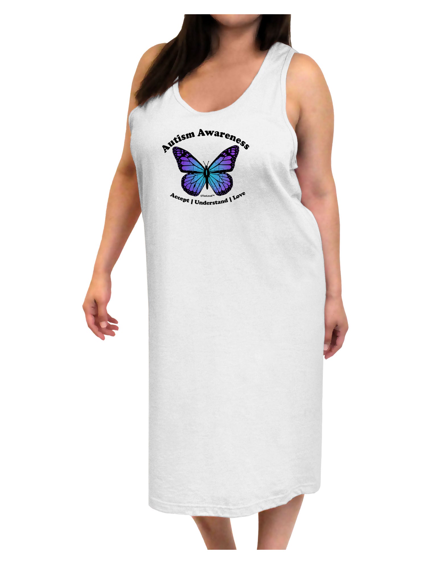Autism Awareness - Puzzle Piece Butterfly Adult Tank Top Dress Night Shirt-Night Shirt-TooLoud-White-One-Size-Adult-Davson Sales
