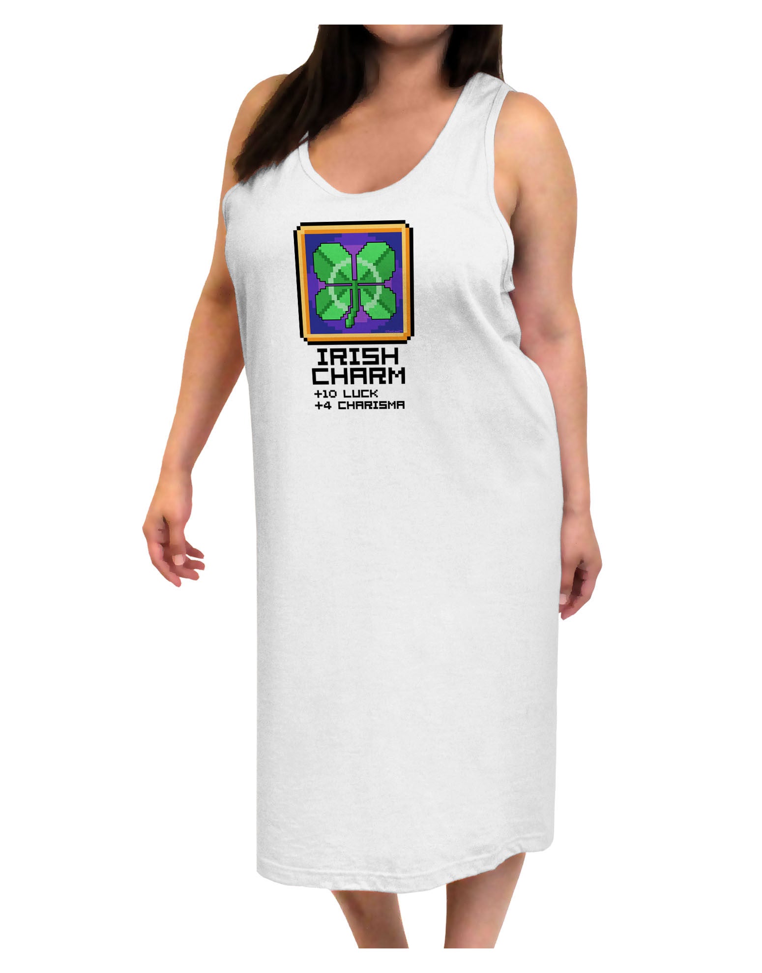 Pixel Irish Charm Item Adult Tank Top Dress Night Shirt-Night Shirt-TooLoud-White-One-Size-Adult-Davson Sales