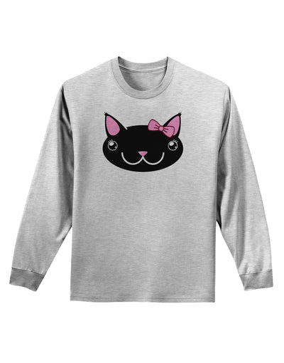 Kyu-T Head - Night Kawaia the Cute Girl Critter Adult Long Sleeve Shirt-Long Sleeve Shirt-TooLoud-AshGray-Small-Davson Sales