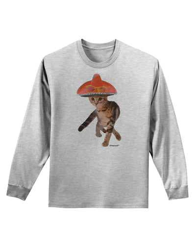 Cat with Pink Sombrero and Sunglasses Adult Long Sleeve Shirt by TooLoud-Long Sleeve Shirt-TooLoud-AshGray-Small-Davson Sales