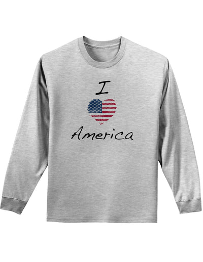 I Heart America Scribble Adult Long Sleeve Shirt-Long Sleeve Shirt-TooLoud-AshGray-Small-Davson Sales