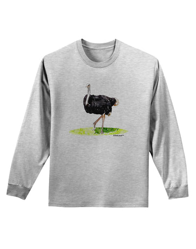 Ostrich Watercolor Adult Long Sleeve Shirt-Long Sleeve Shirt-TooLoud-AshGray-Small-Davson Sales