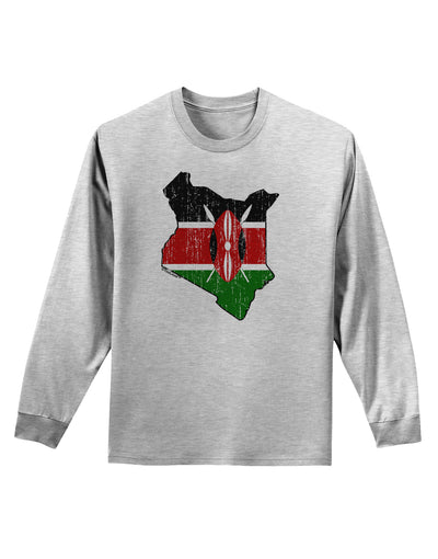 Kenya Flag Silhouette Distressed Adult Long Sleeve Shirt-Long Sleeve Shirt-TooLoud-AshGray-Small-Davson Sales