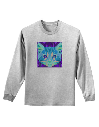 Geometric Kitty Inverted Adult Long Sleeve Shirt-Long Sleeve Shirt-TooLoud-AshGray-Small-Davson Sales