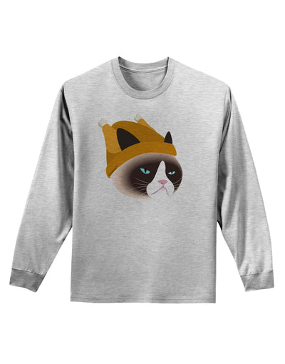 Disgruntled Cat Wearing Turkey Hat Adult Long Sleeve Shirt by-Long Sleeve Shirt-TooLoud-AshGray-Small-Davson Sales