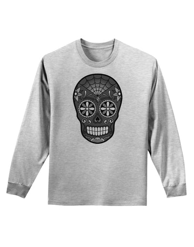 TooLoud Version 9 Black and White Day of the Dead Calavera Adult Long Sleeve Shirt-Long Sleeve Shirt-TooLoud-AshGray-Small-Davson Sales