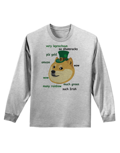 St Patricks Day Leprechaun Doge Adult Long Sleeve Shirt-Long Sleeve Shirt-TooLoud-AshGray-Small-Davson Sales