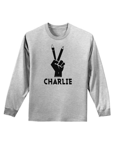 Hand Peace Sign - Charlie Design Adult Long Sleeve Shirt by TooLoud-Long Sleeve Shirt-TooLoud-AshGray-Small-Davson Sales