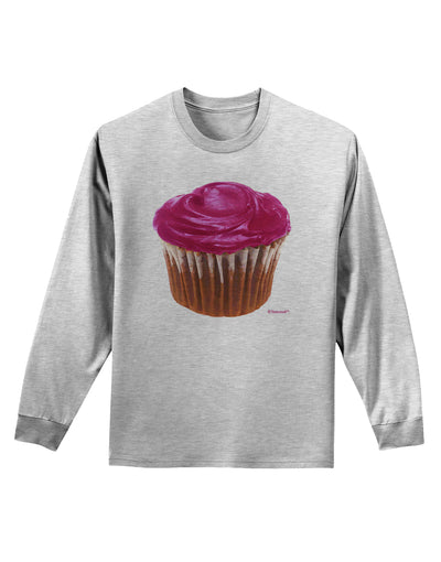 Giant Bright Pink Cupcake Adult Long Sleeve Shirt by TooLoud-Long Sleeve Shirt-TooLoud-AshGray-Small-Davson Sales