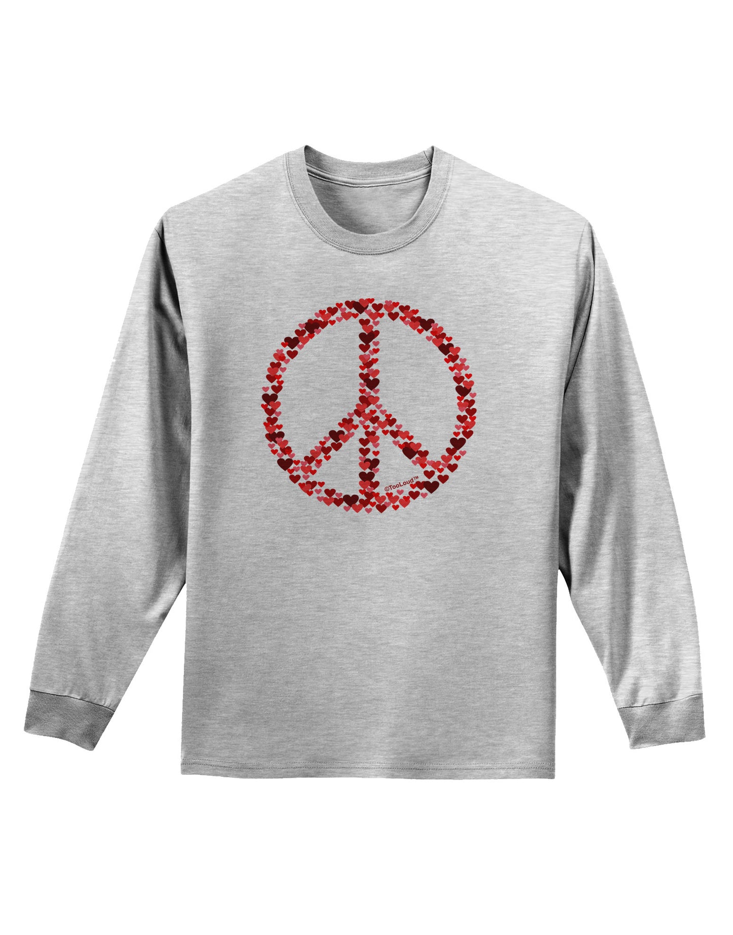 Peace Sign Hearts Red Adult Long Sleeve Shirt-Long Sleeve Shirt-TooLoud-AshGray-Small-Davson Sales