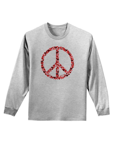 Peace Sign Hearts Red Adult Long Sleeve Shirt-Long Sleeve Shirt-TooLoud-AshGray-Small-Davson Sales