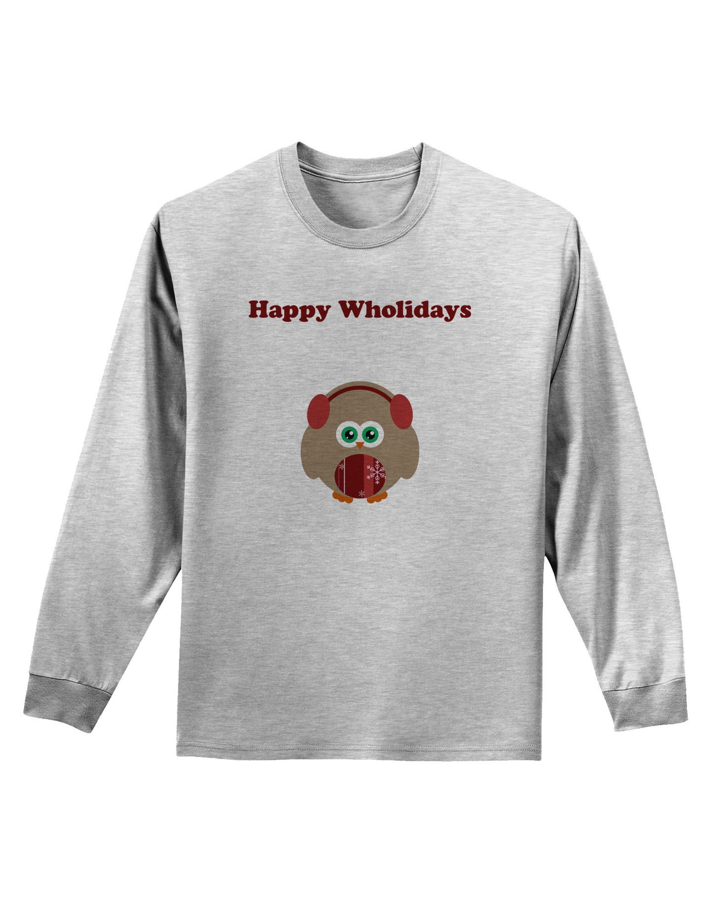 Happy Wholidays Winter Owl With Earmuffs Adult Long Sleeve Shirt-Long Sleeve Shirt-TooLoud-AshGray-Small-Davson Sales