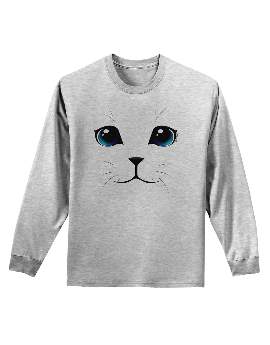 Blue-Eyed Cute Cat Face Adult Long Sleeve Shirt-Long Sleeve Shirt-TooLoud-White-Small-Davson Sales