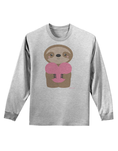 Cute Valentine Sloth Holding Heart Adult Long Sleeve Shirt by TooLoud-Long Sleeve Shirt-TooLoud-AshGray-Small-Davson Sales
