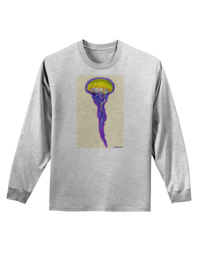 Jellyfish Outlined in Purple Watercolor Adult Long Sleeve Shirt-Long Sleeve Shirt-TooLoud-AshGray-Small-Davson Sales