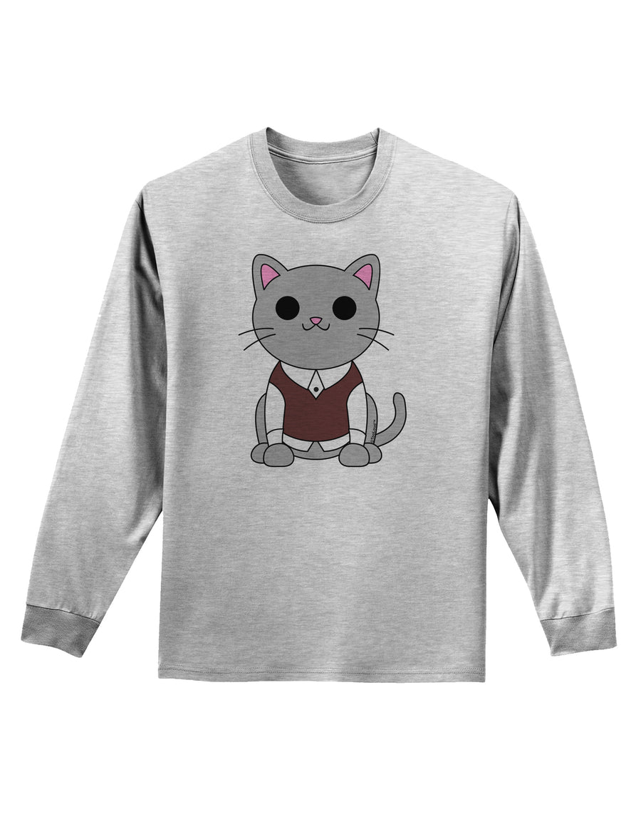 Cute Sweater Vest Cat Design Adult Long Sleeve Shirt by TooLoud-Long Sleeve Shirt-TooLoud-White-Small-Davson Sales