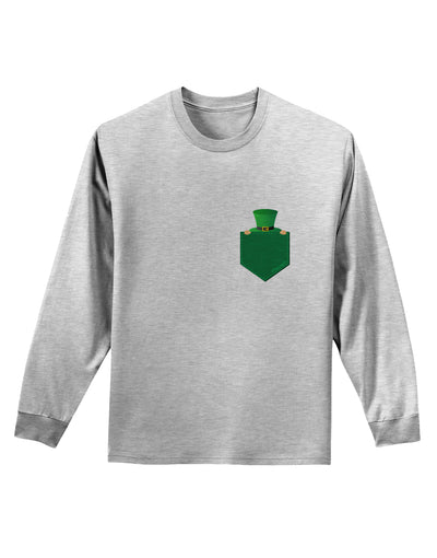 Leprechaun Peeking Out of Faux Pocket Adult Long Sleeve Shirt by TooLoud-Long Sleeve Shirt-TooLoud-AshGray-Small-Davson Sales