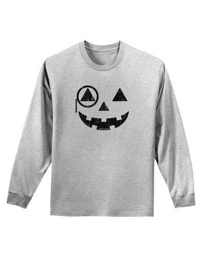 Monocle Jack-o-Lantern Distressed Adult Long Sleeve Shirt-Long Sleeve Shirt-TooLoud-AshGray-Small-Davson Sales