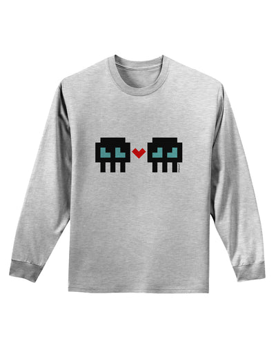 8-Bit Skull Love - Boy and Boy Adult Long Sleeve Shirt-Long Sleeve Shirt-TooLoud-AshGray-Small-Davson Sales