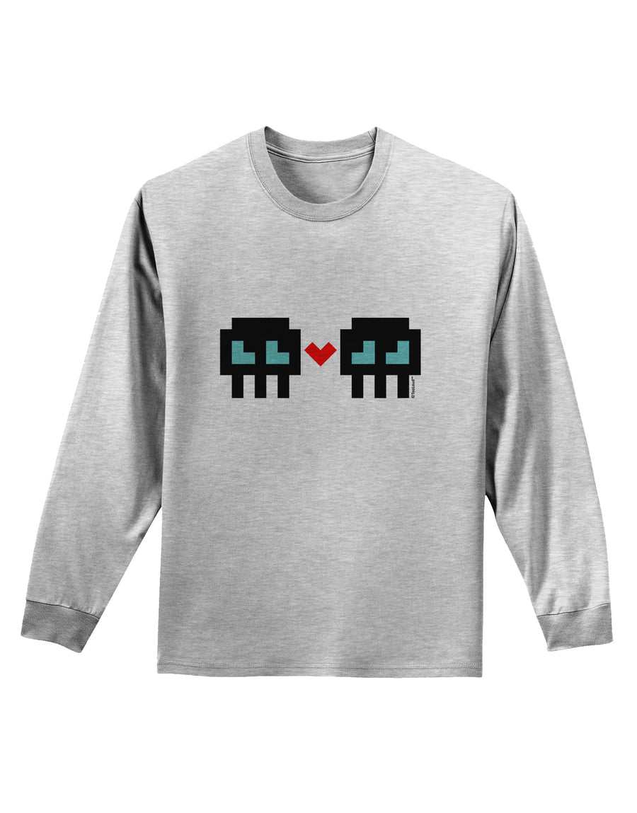 8-Bit Skull Love - Boy and Boy Adult Long Sleeve Shirt-Long Sleeve Shirt-TooLoud-White-Small-Davson Sales