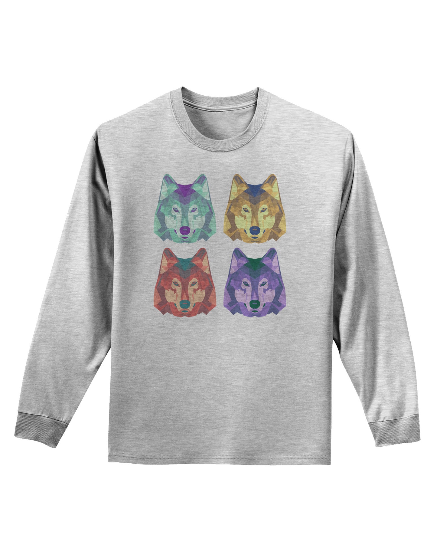 Geometric Wolf Head Pop Art Adult Long Sleeve Shirt-Long Sleeve Shirt-TooLoud-AshGray-Small-Davson Sales