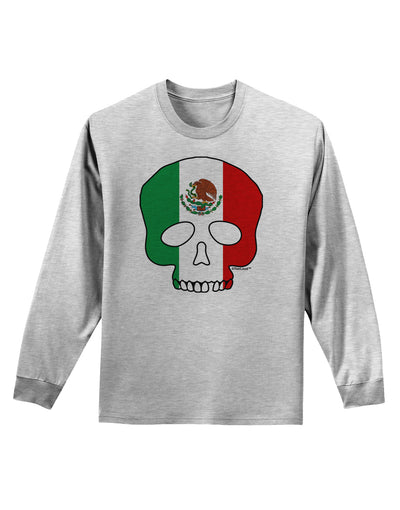 Skull Flag Mexico Adult Long Sleeve Shirt-Long Sleeve Shirt-TooLoud-AshGray-Small-Davson Sales