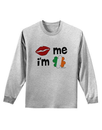 Kiss and Irish Flag Shamrock - Kiss Me I'm Irish Adult Long Sleeve Shirt by TooLoud-Long Sleeve Shirt-TooLoud-AshGray-Small-Davson Sales