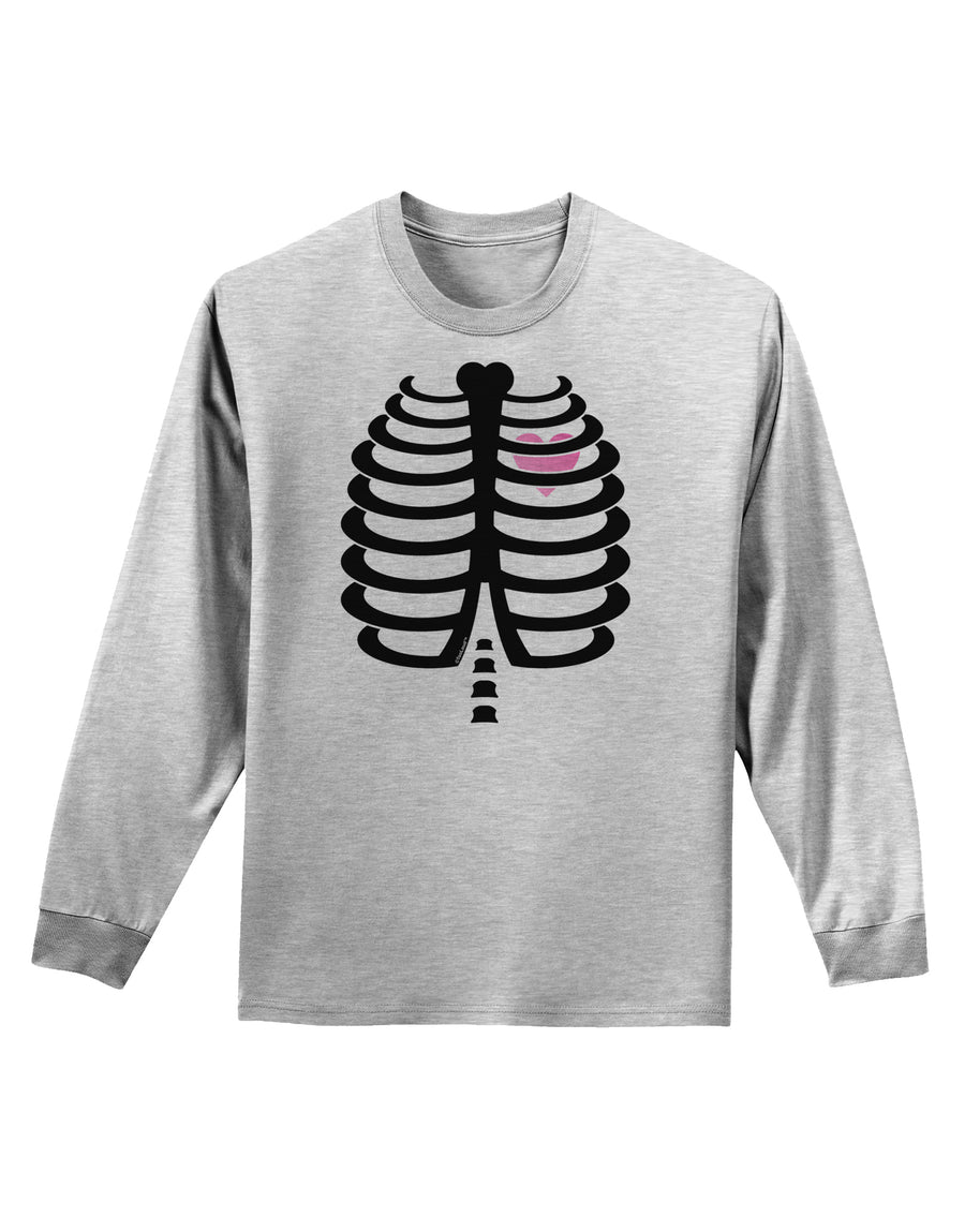 Black Skeleton Ribcage with Pink Heart Halloween Adult Long Sleeve Shirt-Long Sleeve Shirt-TooLoud-White-Small-Davson Sales