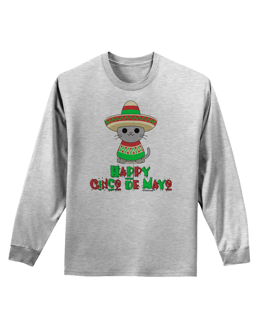 Happy Cinco de Mayo Cat Adult Long Sleeve Shirt by TooLoud-Long Sleeve Shirt-TooLoud-White-Small-Davson Sales