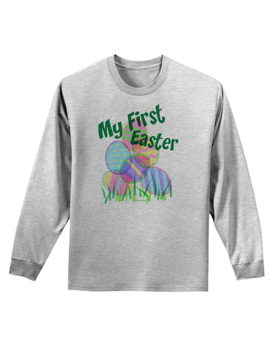 My First Easter Gel Look Print Adult Long Sleeve Shirt-Long Sleeve Shirt-TooLoud-AshGray-Small-Davson Sales