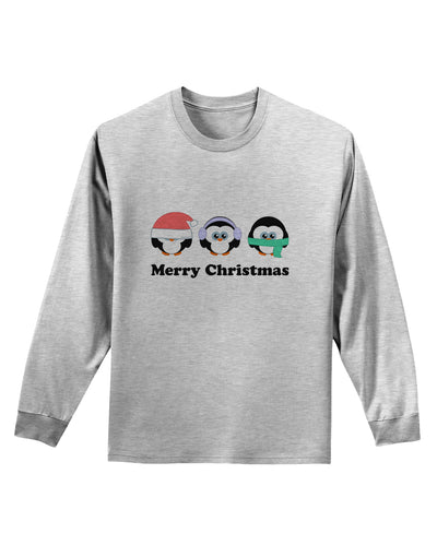 Merry Christmas Penguins See Hear Speak No Evil Adult Long Sleeve Shirt-Long Sleeve Shirt-TooLoud-AshGray-Small-Davson Sales