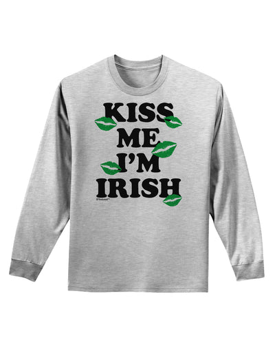 Kiss Me I'm Irish - Green Kisses Adult Long Sleeve Shirt by TooLoud-Clothing-TooLoud-AshGray-Small-Davson Sales