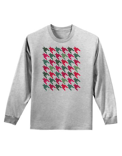 Christmas Red and Green Houndstooth Adult Long Sleeve Shirt-Long Sleeve Shirt-TooLoud-AshGray-Small-Davson Sales