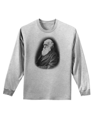 Charles Darwin Black and White Adult Long Sleeve Shirt by TooLoud-Long Sleeve Shirt-TooLoud-AshGray-Small-Davson Sales