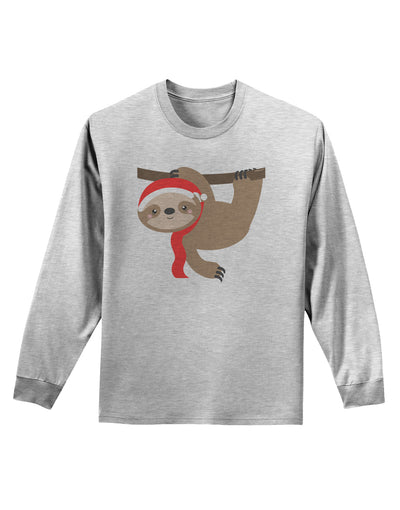 Cute Christmas Sloth with Santa Hat Adult Long Sleeve Shirt-Long Sleeve Shirt-TooLoud-AshGray-Small-Davson Sales