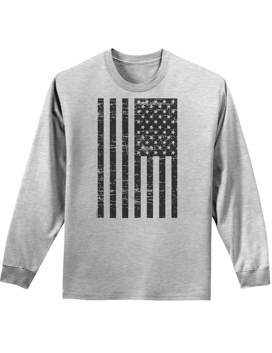 Vintage Black and White USA Flag Adult Long Sleeve Shirt