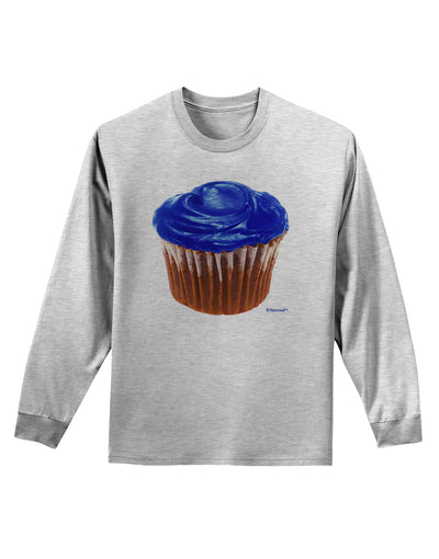 Giant Bright Blue Cupcake Adult Long Sleeve Shirt by TooLoud-Long Sleeve Shirt-TooLoud-AshGray-Small-Davson Sales