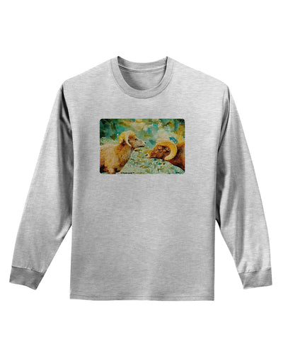 Two Bighorn Rams Watercolor Adult Long Sleeve Shirt-Long Sleeve Shirt-TooLoud-AshGray-Small-Davson Sales