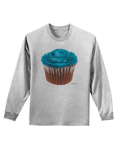 Giant Bright Turquoise Cupcake Adult Long Sleeve Shirt by TooLoud-Long Sleeve Shirt-TooLoud-AshGray-Small-Davson Sales